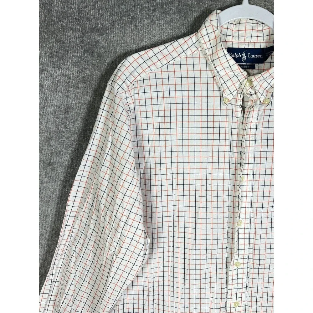 Ralph Lauren Classic Fit Windowpane Button Down Dress Shirt Mens Size 16.5 Large